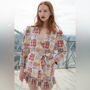 Cinq a sept triss plaid quilted wrap jacket